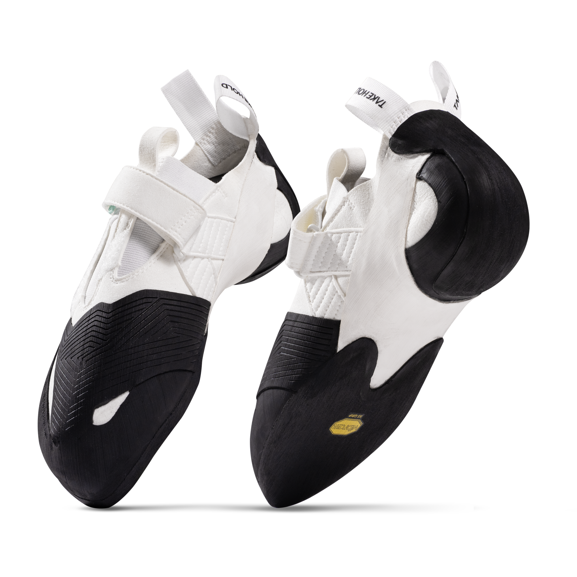 White and black climbing shoes